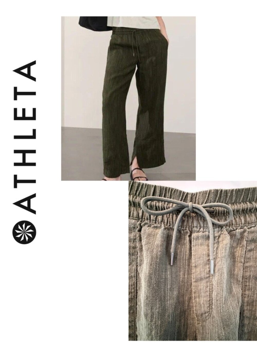 Retreat Linen High Rise Wide Leg Pant L - Raining Aspen Olive Green